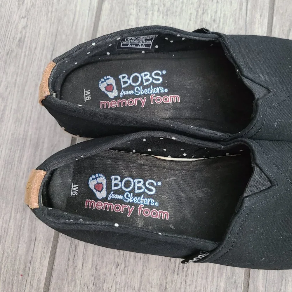 BOBS from Skechers Women's Black Canvas Espadrille Slip On Shoes Size 6